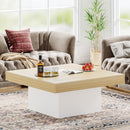 Tribesigns Square LED Coffee Table Maple & White Engineered Wood Coffee Table Low Coffee Table for Living Room Rustic Farmhouse Coffee Table