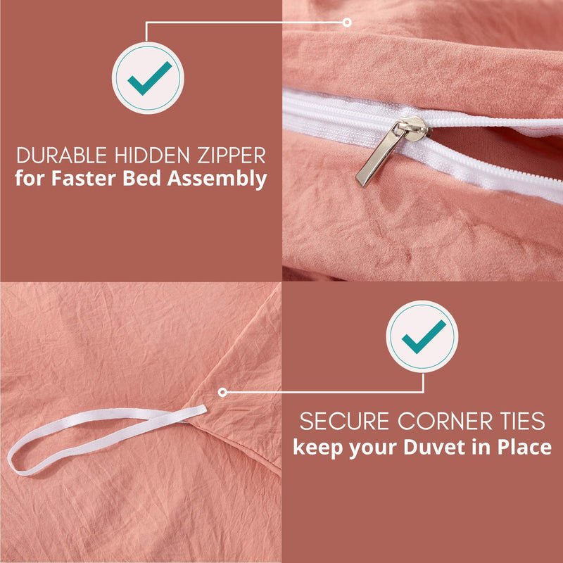 ALAZURIA Bedding Duvet Cover 2 Piece Set - Super Soft Prewashed, Duvet Covers Twin with Zipper Closure & 4 Corner Ties (1 Duvet Cover + 1 Pillow Case) Terracotta Pastel, Twin