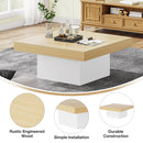 Tribesigns Square LED Coffee Table Maple & White Engineered Wood Coffee Table Low Coffee Table for Living Room Rustic Farmhouse Coffee Table