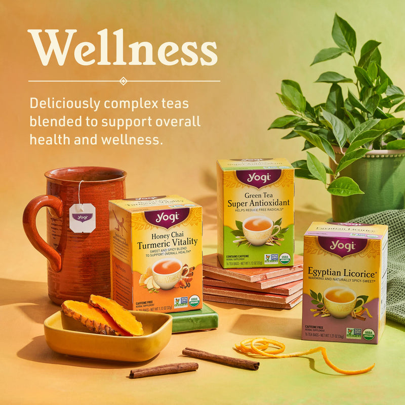 Yogi Tea Honey Chai Turmeric Vitality Tea - 16 Tea Bags per Pack (6 Packs) - Organic Tea to Support Overall Health - Includes Cinnamon Bark, Turmeric Root, Cardamom Pod, Ginger Root & More