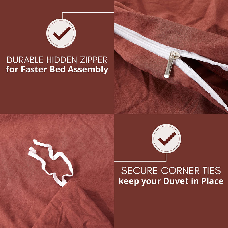 ALAZURIA Bedding Duvet Cover 2 Piece Set - Super Soft Prewashed, Duvet Covers Twin with Zipper Closure & 4 Corner Ties (1 Duvet Cover + 1 Pillow Case) Terracotta Pastel, Twin