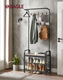 VASAGLE Coat Rack, Hall Tree with Shoe Bench for Entryway, Entryway Bench with Coat Rack, 4-in-1, with 9 Removable Hooks, a Hanging Rod, 13.3 x 28.3 x 72.1 Inches, Rustic Brown and Black UHSR40B