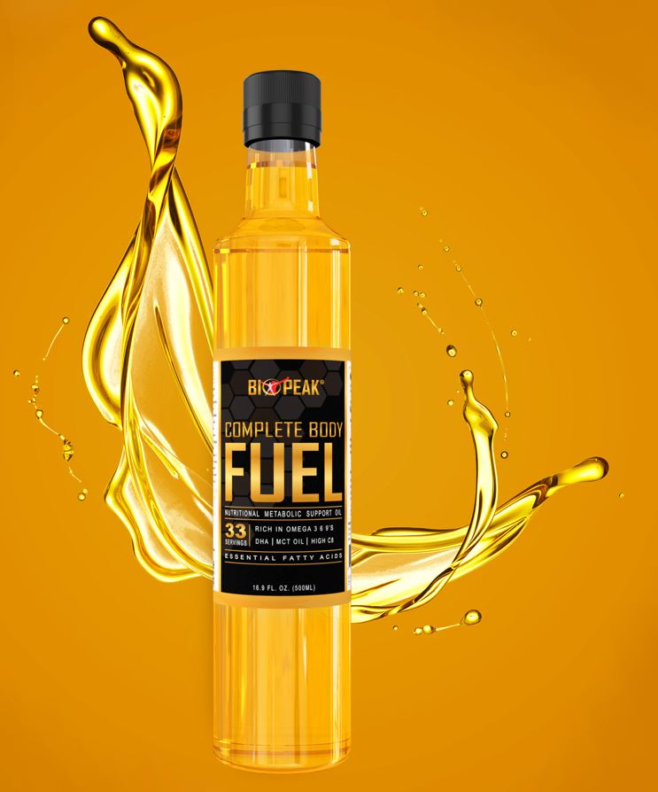 BIO PEAK Complete Body Fuel | Nutritional Metabolic Support Oil | Vegan Omega 3 6 9 Essential Fatty Acid Complex with DHA EPA | Keto MCT Oil Pure C8 | Paleo | Premium Eco Glass Bottle